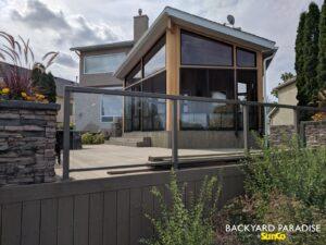 Douglas Fir and black windows Gable sunroom with angled front wall , Island Lakes, Winnipeg , Manitoba 3
