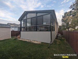 Elevated Black offset Gable sunroom in Island Lakes ,Winnipeg ,Manitoba 2
