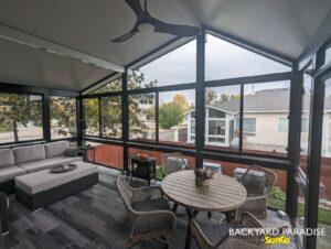 Elevated Black offset Gable sunroom in Island Lakes ,Winnipeg ,Manitoba 4