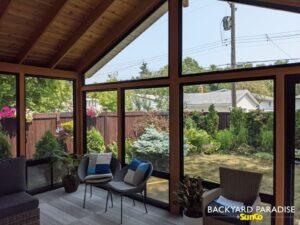 Red Cedar and Douglas Fir , gable sunroom with black windows , River Heights , Winnipeg , Manitoba 7