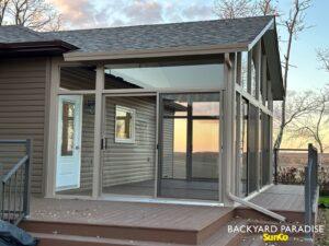 Sandalwood Gable sunroom with Composite deck , Notre Dame de Lourdes , Manitoba 3