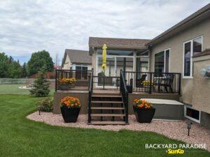 Sandalwood and White Gable sunroom with composite deck, LaSalle , Manitoba 3