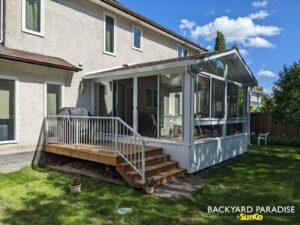 White Gable sunroom with treated landing & aluminum rail , North Kildonan, Winnipeg , Manitoba 1