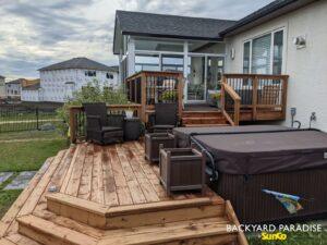 White gable sunroom with treated deck , Sage Creek , Winnipeg, Manitoba 1,