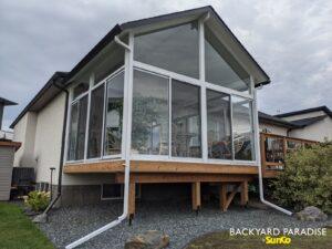 White gable sunroom with treated deck , Sage Creek, Winnipeg , Manitoba 3