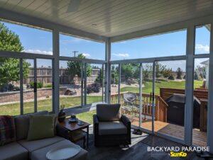White structural curtain wall sunroom with conventional truss roof , Headingley , Manitoba 2