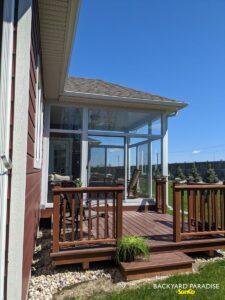 White structural curtain wall sunroom with conventional truss roof , Headingley , Manitoba 6