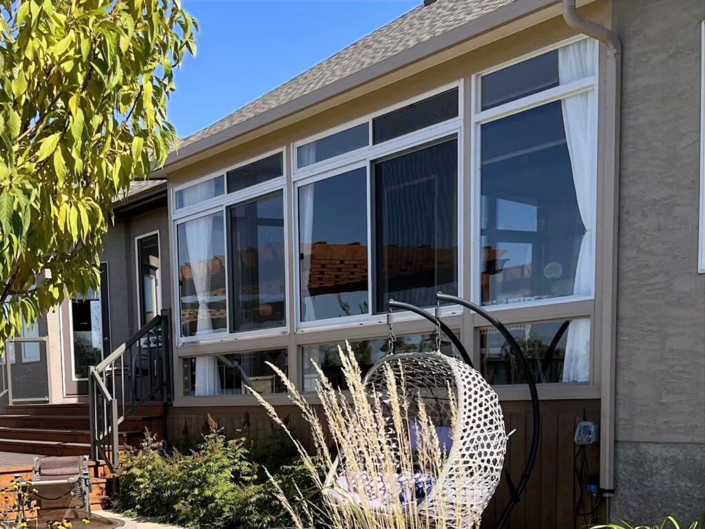 sandalwood and white porch enclosure by SunCo in Winnipeg