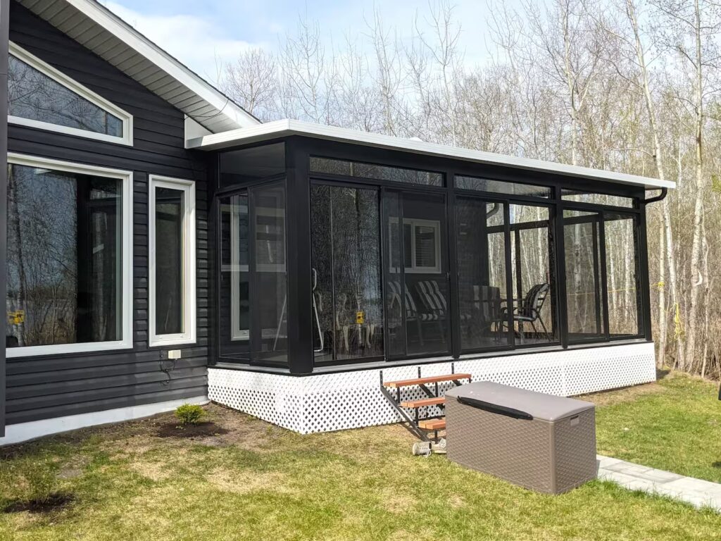 black studio sunroom by SunCo in lac Du Bonnet, Manitoba