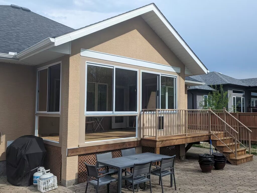 sandalwood and white curtain wall by SunCo in Oakbank, Manitoba